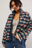Chic Vintage Floral Print Cotton Coat Autumn Winter Women Jacket Long Sleeve Cardigan Pocket Streetwear Short Quilted Jacket