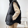 Stand Neck Puffer Cotton Vest Beige Black Autumn Winter Loose Vest Women Jacket