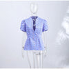 Elegant Printed Waist Cinched Women's Jackets Stand Collar Single Breasted Bubble Sleeve Blouses Summer Lady Commute Tops