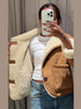 Chic Faux Suede & Fur Reversible Jacket For Women Lapel Single Breasted Pocket Coat Lady Winter Warm Outerwear