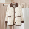 lapel Corduroy Diamond Grid Lightweight Cotton Jacket Women's Autumn Winter Cotton-Padded Parkas Warm Coat Female Tops
