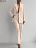 Women's Matching Sets V Neck Double Breasted Design Blazer Tops+Suit Pant Office Ladies Outfit Elegant 2 Piece Sets