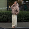 Vintage Reversible Spotted Print Cotton Coat Women Chic Hooded Drawstring Stand Collar Female Coat Winter Lady Outerwear