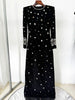 High Street Designer Party Vestido Women's Formal Long Sleeve Beaded Long Maxi Dress