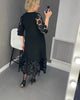 Plus Size Flared Dress with Dots Decor Women Long Black O-neck Perspective Dot Loose Dresses Elegant Casual Daily Wear