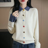 Fake Two Piece Spliced Sweater Jacket Women Autumn Long Sleeve Loose Shirt Collar Knitted Cardigan Ladies Casual Knit Female