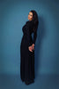 Women Glitter Maxi Evening Dress Deep V Neck Long Sleeve Ruched High Slit Formal Party Dress For Wedding Guest Prom