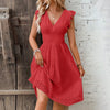 Women's Dress Lace Jacquard Hollow Out Slim V Neck Elastic Waist Midi Dress Vacation Mid Length Dresses for Daily Wear Korean