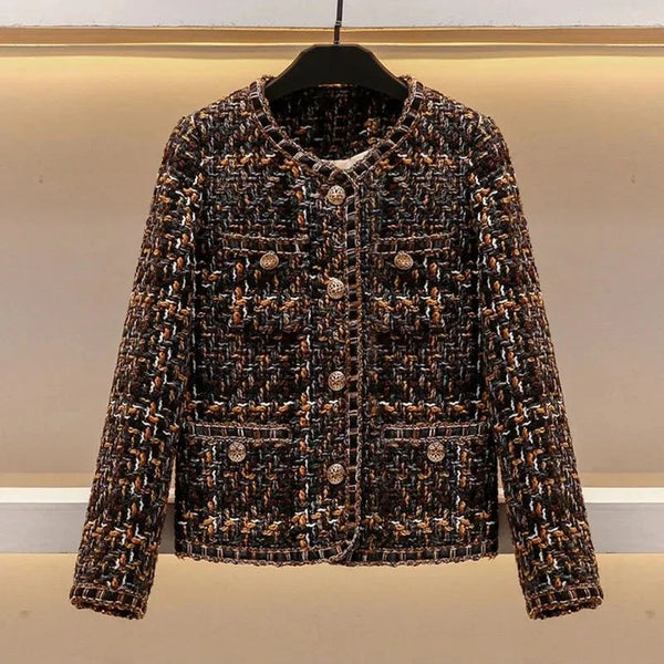 Retro Tweed Little Black Dress-style Women's Korean Design-Inspired Elegant Socialite Blazer For Spring Autumn
