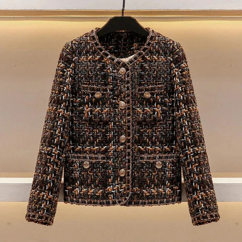 Retro Tweed Little Black Dress-style Women's Korean Design-Inspired Elegant Socialite Blazer For Spring Autumn