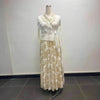 Pleated Women's Gold Foil Printing Dress Feather Rhinestone Blazer Collar Elegant Fake Two Pieces Tie Clothing