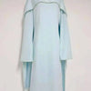 High Neck Cape Sleeve Slim-Fit Maxi Dress Pearl Trim Solid Color Floor Length Modest Abaya Style Formal Occasion Women