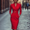Party Bodycon Midi Dress Women Autumn Long Sleeve V-neck Slim Sashes Lace Up Dresses Elegant Robes