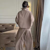 Casual Drawstring Women Outfit Chic Zipper Buttons Long Sleeve Stand Collar Female Coat Drape Wide Leg Pant Loose Streetwear Set