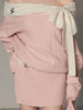 Vintage Off Shoulder Knit Dress Women Autumn Winter Sweet Style Long Sleeve Bow Design Dress Thick Warm Elegant Outfit