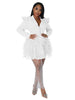 Vintage Women Single Breasted Notched Neck Puff Long Sleeve Mesh Cascading Ruffles Big Swing Blazer Dress Chic Vestidos