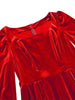 Red Velvet Christmas Elegant Party Women Dress Square Neck Long Bishop Sleeve Autumn Winter Belted Swing Dresses