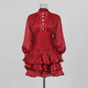 Solid Spliced Ruffles Dress Female Stand Collar Long Sleeve Loose French Elegant Women's Dresses Autumn