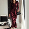 Autumn Casual Sashes Long Dresses Women Long Sleeve Slim V-neck Lace Up Maxi Dress Elegant