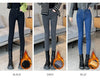 Skinny Women's Warm Jeans Winter Thicken Fleece Stretch High Waist Pencil Pants Korean Black Blue Gray Velvet Leggings