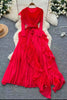 Women's French-Style Dress for Autumn - Ruffled, Pleated, Ruched, Asymmetrical with Tie Waist, Elegant Design