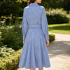 Stripe Shirt Dress Women's Single Breasted Belted Long Dress Multicolor for Spring Commute Holiday