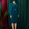 Elegant Dresses Woman V Neck Full Sleeve Pleated Mid Calf Belt Waisted African Female Birthday Party Dress