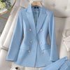 Office Ladies Pant Suit 2 Piece Sets Women Solid Double-breasted Business Work Wear Blazer Jacket and Trouser Female