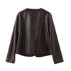 Women's Autumn Clothing European Sheepskin Casual O-Neck Single-Breasted Coffee Litchi Stria Genuine Leather Jacket