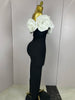 Stereoscopic Red Flowers Sexy Off The Shoulder Ankle Lenght Bandage Dress Woman Birthday Party Vestido Wedding Party Outfit