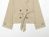 Women Short Trench Coat Lapel Double Breasted Belted Waist Long Sleeve Cropped Windbreaker Casual Commuter Outerwear