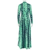 Women's Retro Print Turtleneck Long Sleeve Waistband Pleated Big A-Line Long Dress