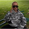 Zebra Striped Faux Fur Jacket Women Stand Collar Burgundy Velvet Patch Pocket Single Breasted Coat Autumn Street Jackets