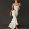 Elegant Women 2 Piece Dress Set Maxi Wedding Guest Dress Lace Up Crop Top and Maxi Skirt Set Formal Event Dress