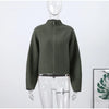Olive Green Women's Short Coat High Neck Full Sleeve Zipper Up Oversized Cropped Jacket Autumn Female Daily Casual Outwear