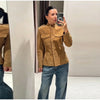 Vintage Suede Jackets Women's Full Sleeves Single-breasted Waist-cinching Stand Collar Coats Ladies Autumn Outwear
