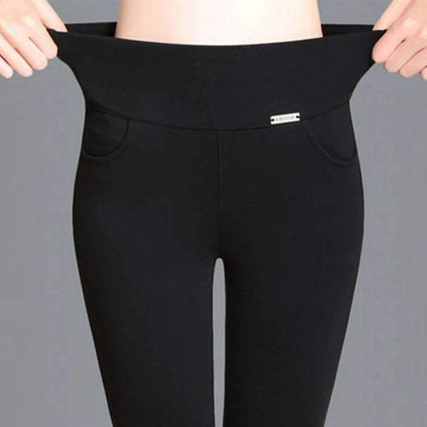 Spring Korean Black High Waisted Elastic Leg Pencil Pants Women's Solid Pockets Versatile Casual Straight Trousers