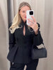 Spring Waist-closed Blazer Coat Women's Hollow Out Long Sleeve Buttons Pleated Short Coat Office Lady Outerwear