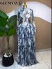 Women Long Sleeve Tie Dye Print O-neck Big Swing Midi A-line Long Maxi Dress Elegant Evening Birthday Party Dresses