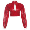 Gothic Punk Crop Jacket Women Zip Button Stripe PU Wild Turtleneck Sexy Hottie Street Midnight Clubwear Coat