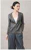 Casual Zipper Hooded Pleated Women's Jacket Spring Loose Solid Color Zipper Design Niche Cardigan Coat 2DB6163