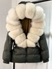 Lagabogy Winter Women Big Real Fox Fur Collar 90%White Duck Down Coat Female Streetwear Loose Hooded Warm Puffer Jacket