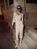 Elegant Evening Dress Women V Neck Long Sleeve Patchwork Button Slit Sweater Dresses Autumn Winter Knit Maxi Dress