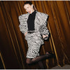 Zebra Print Women's Two Piece Suit Big Lapel Neck Jacket Hip Package Belted Waist Half Skirt Autumn Commute Outfits