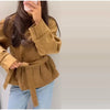 Elegant Suede Belt Women's Jacket Loose Full Sleeve Stand Collar Single Breasted Lace Up Jacket Female Autumn Coat