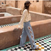 Y2K Women's Diamond Star Blue Jeans High Waist Pockets Zipper Wide Leg Denim Pant Summer Autumn Lady Street All-match Pants