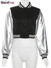 Fluffy Letter Short Jacket Varsity Women Hipster Leather Sleeve Patchwork Y2K Baseball Casual Wild Streetcoat Outwear