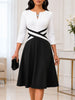 Womens Elegant Front Zipper Work Office A-Line Colorblock Business Casual Party Slim Fit And Flare Church Dress