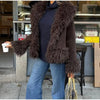 Elegant Solid Faux Fur Spliced Coat Women Lapel Long Sleeve Tassel Plush Outerwear Fall Winter Warm Streetwear
