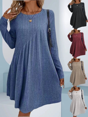 Women's Bohemian Irregular Brushed Ribbed Solid Color Dress Autumn/Winter Collection